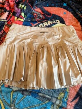 GoldHinge Beige Pleated Mini Skirt